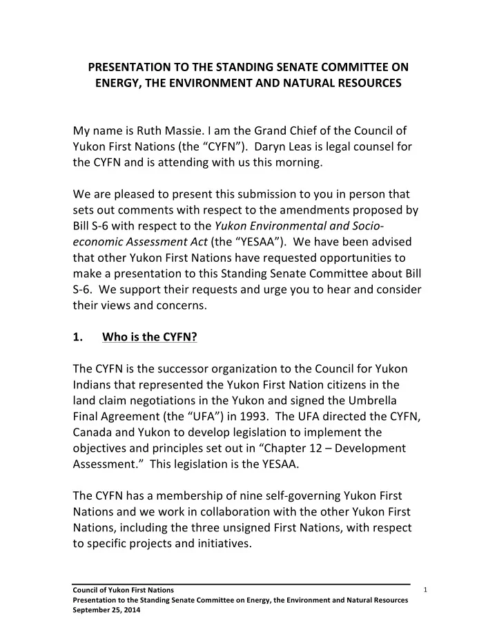 presentation to the standing senate committee on energy