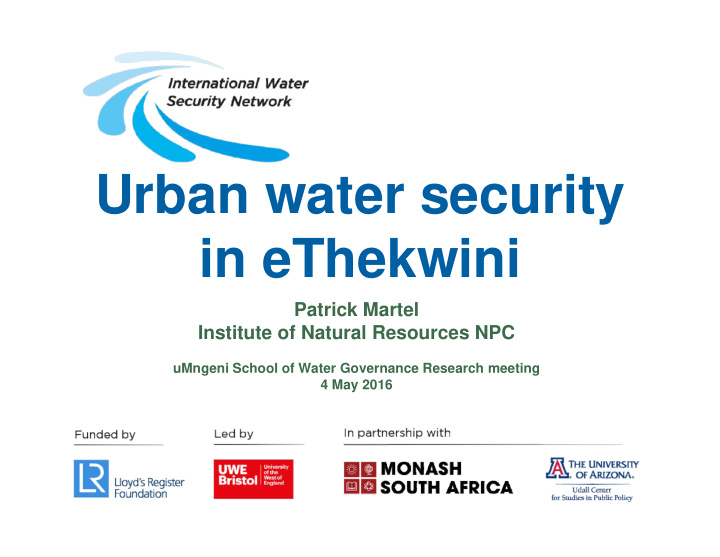 urban water security in ethekwini