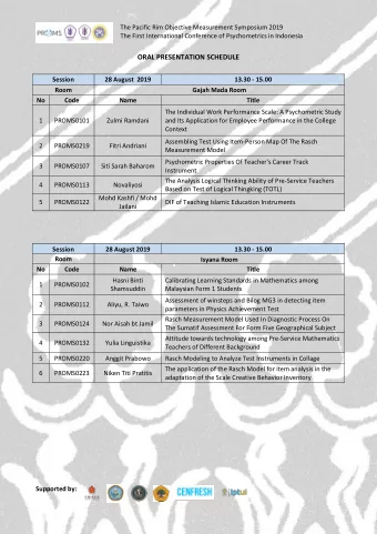 ORAL PRESENTATION SCHEDULE  Session  28 August  2019  13.30 - 15.00  Room  Gajah Mada Room  No