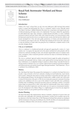 Royal Park Stormwater Wetland and Reuse  30A:  Stormwater  Scheme  Harvesting  13451400