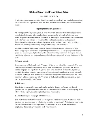 UG Lab Report and Presentation Guide  2014, 2013  JB, 2011 CV  A laboratory report or presentation