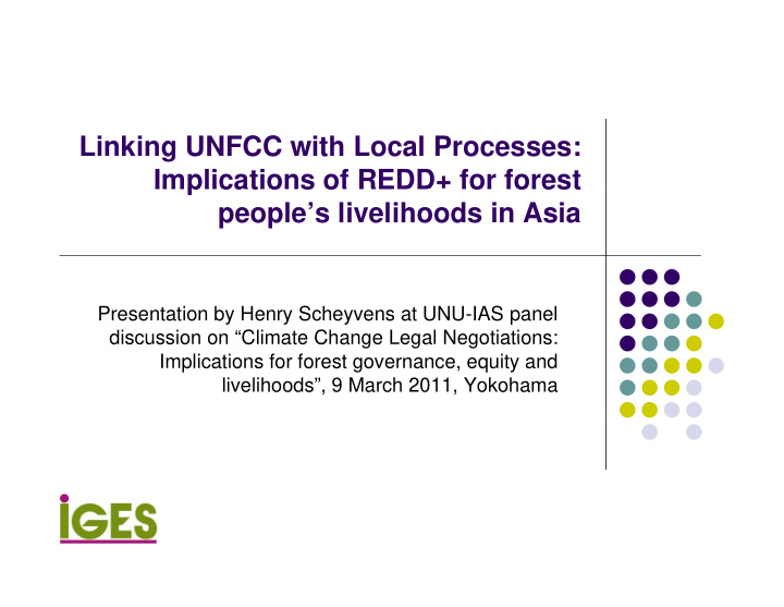 linking unfcc with local processes implications of redd