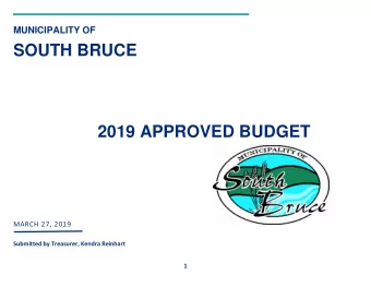SOUTH BRUCE  2019 APPROVED BUDGET MARCH 27, 2019  Submitted by Treasurer, Kendra Reinhart  1