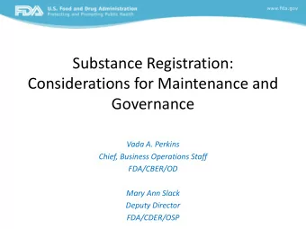 Considerations for Maintenance and  Governance  Vada A. Perkins  Chief, Business Operations Staff