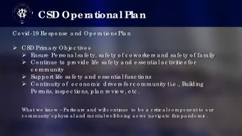 CSD Oper  ational P  lan  Co vid-19 Re spo nse  a nd Ope ra tio ns Pla n  CSD Prima ry Ob je c