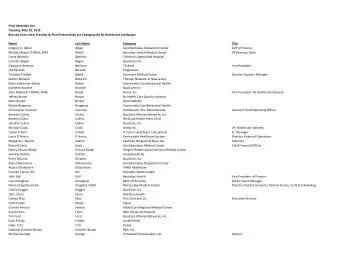 Final Attendee List  Tuesday, May 19, 2015  Blurred Lines: How Provider &amp; Plan Partnerships are