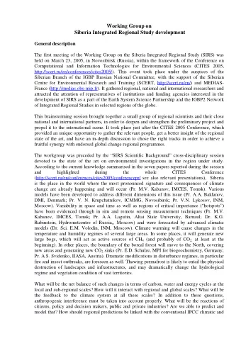 Working Group on Siberia Integrated Regional Study development  General description  The first
