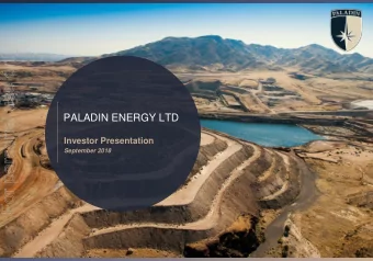 For personal use only  PALADIN ENERGY LTD  12 December, 2016  Investor Presentation  September 2018