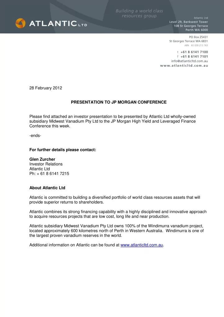 28 february 2012 presentation to jp morgan conference