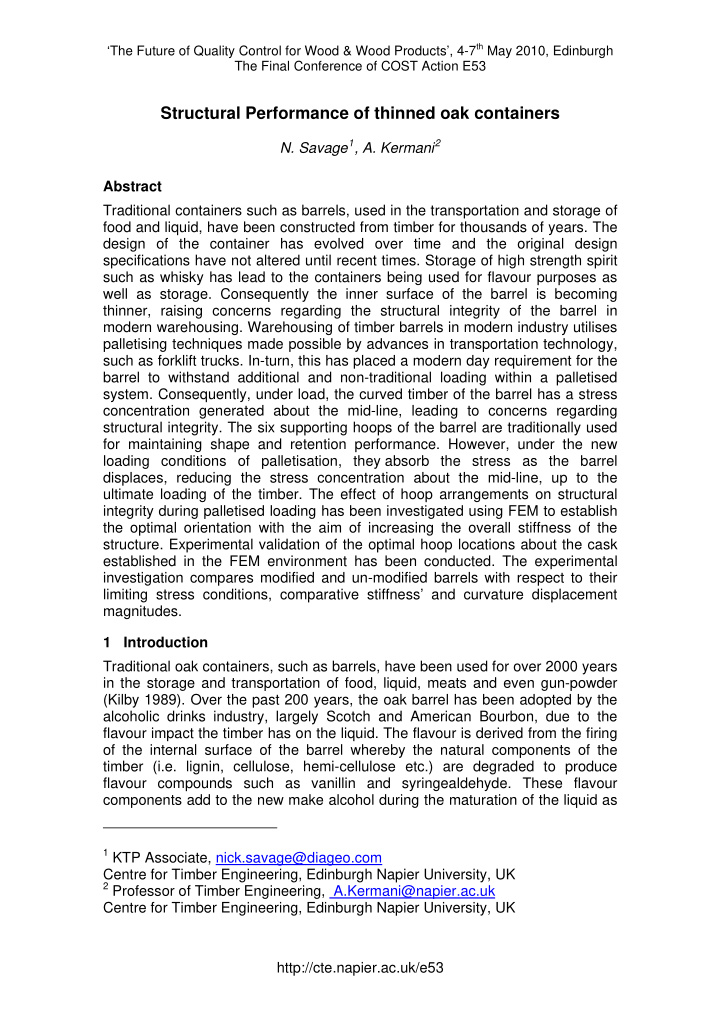 structural performance of thinned oak containers