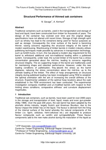 Structural Performance of thinned oak containers N. Savage 1 , A. Kermani 2  Abstract  Traditional