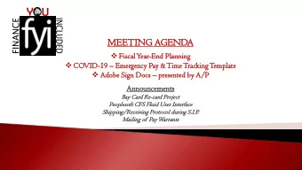 Y U  MEETING  NG A  AGE  GEND  NDA  Fis  isca  cal Y  Year  ear-End P  nd Planni  nning  ng