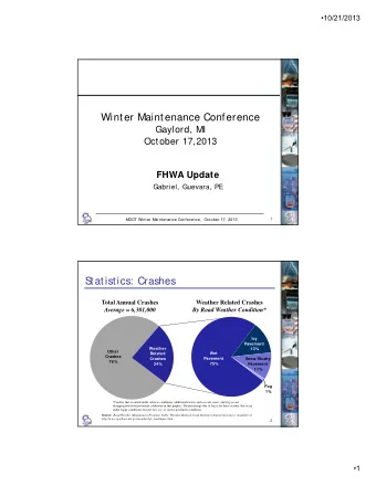 Winter Maintenance Conference  Gaylord, MI  October 17,2013  FHWA Update  Gabriel, Guevara, PE  1