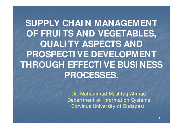 supply chai n management of frui ts and vegetables quali