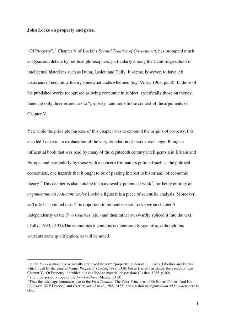john locke on property and price of property 1 chapter v
