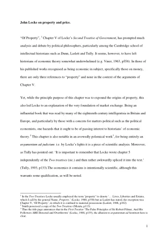John Locke on property and price. Of Property, 1 Chapter V of Lockes Second Treatise of