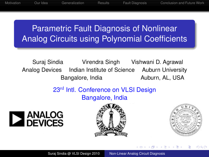 parametric fault diagnosis of nonlinear analog circuits