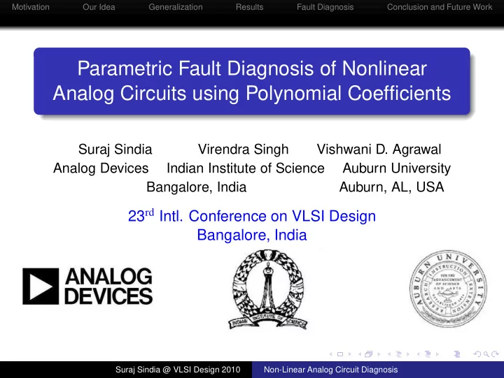 parametric fault diagnosis of nonlinear analog circuits