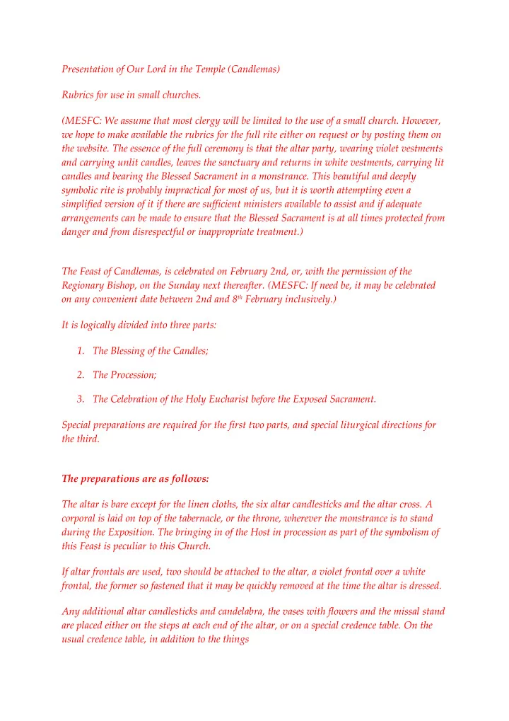 presentation of our lord in the temple candlemas rubrics