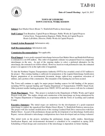 TAB 01 Date of Council Meeting: April 24, 2017  TOWN OF LEESBURG  TOWN COUNCIL WORK SESSION