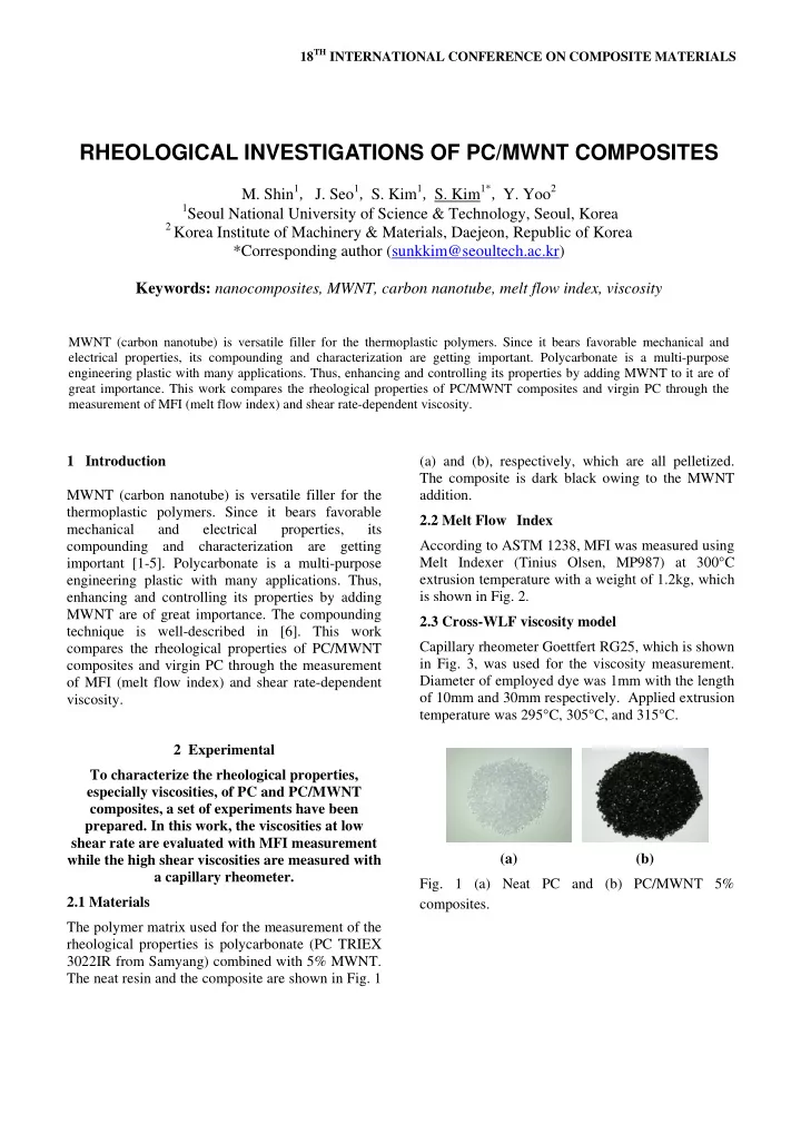 rheological investigations of pc mwnt composites