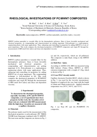RHEOLOGICAL INVESTIGATIONS OF PC/MWNT COMPOSITES M. Shin 1 , J. Seo 1 , S. Kim 1 , S. Kim 1* , Y.