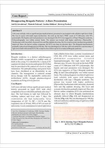 Case Report  Disappearing Brugada Pattern : A Rare Presentation  1  2  3  4  Anil R Jawahirani ,