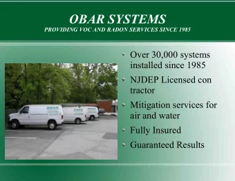OBAR SYSTEMS  PROVIDING VOC AND RADON SERVICES SINCE 1985  Over 30,000 systems  installed since