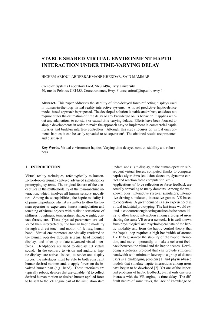 stable shared virtual environment haptic interaction