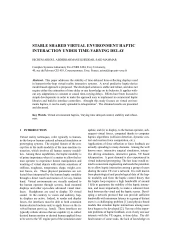 STABLE SHARED VIRTUAL ENVIRONMENT HAPTIC  INTERACTION UNDER TIME-VARYING DELAY  HICHEM ARIOUI,