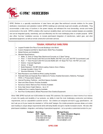 GF  RC SHE  L  T  E  RS  GFRC Shelters is a specialty manufacturer of steel frame and glass