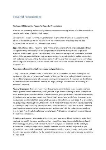 Powerful Presentations  The Sound Of Silence Use Pauses For Powerful Presentations  When we are