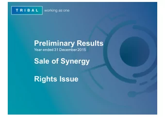 Preliminary Results  Year ended 31 December 2015  Sale of Synergy  Rights Issue  1  Disclaimer