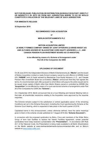 UPLOADING OF DOCUMENT On 28 June 2019, the Independent Directors of Merlin Entertainments plc