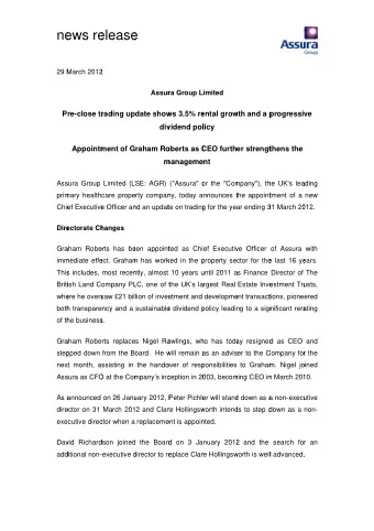 ne  ews re  elease e  29 M  March 2012  2  Assur  ra Group L  Limited  P  re-close tr  rading up