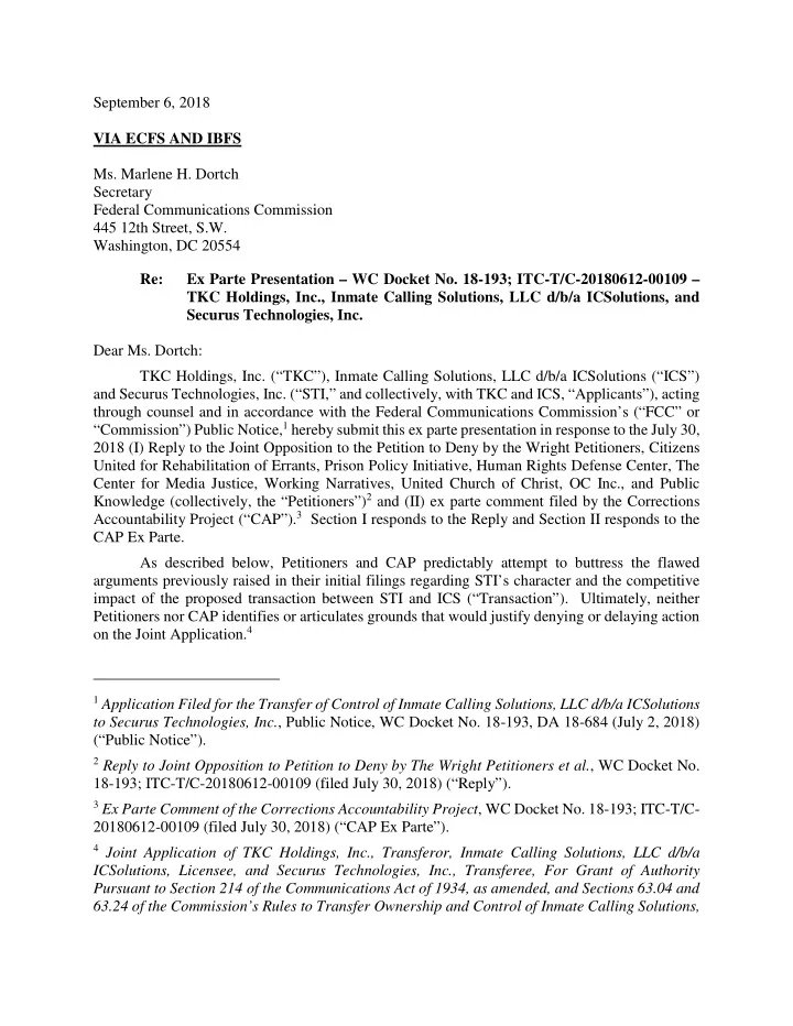 september 6 2018 via ecfs and ibfs ms marlene h dortch