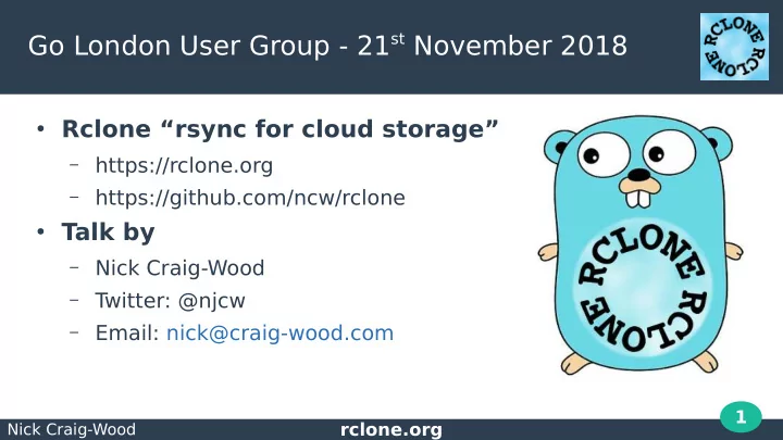 go london user group 21 st november 2018