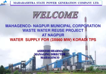 AT NAGPUR  WATER  SUPPLY FOR (3X660 MW) KORADI TPS  ASHEESH SHARMA  MANAGING DIRECTOR  MAHAGENCO  1