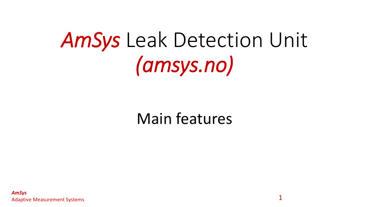 amsys leak detection unit amsys no