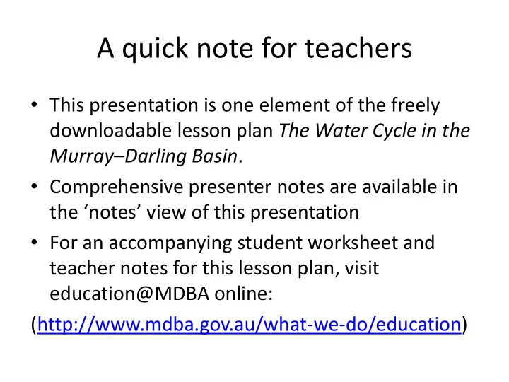 a quick note for teachers