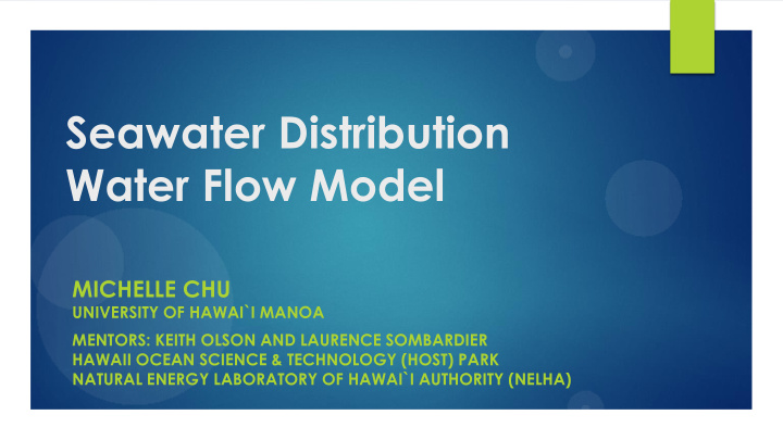 seawater distribution water flow model