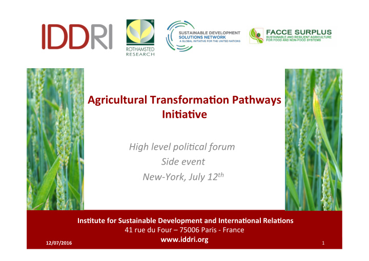 agricultural transforma on pathways ini a ve