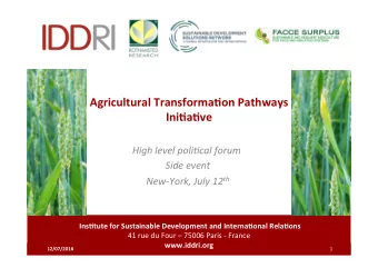 Agricultural  Transforma$on  Pathways      Ini$a$ve    High  level  poli+cal