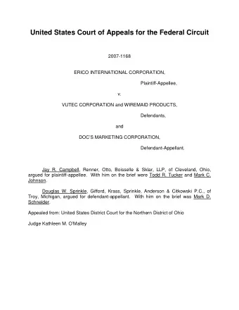 United States Court of Appeals for the Federal Circuit  2007-1168  ERICO INTERNATIONAL CORPORATION,