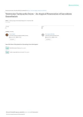 Ventricular Tachycardia Storm - An Atypical Presentation of Sarcoidosis  Exacerbation Article in