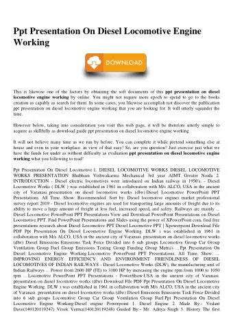 Ppt Presentation On Diesel Locomotive Engine  Working This is likewise one of the factors by