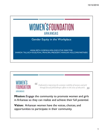 Gender Equity in the Workplace  ANNA BETH GORMAN, WFA EXECUTIVE DIRECTOR  SHARON  TALLACHVOGELPOHL,