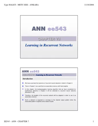 CHAPTER VII  VII  CHAPTER  Learning in Recurrent Networks  Learning in Recurrent Networks  CHAPTER