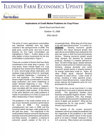 Implications of Credit Market Problems for Crop Prices Darrel Good and Scott Irwin  October 15,