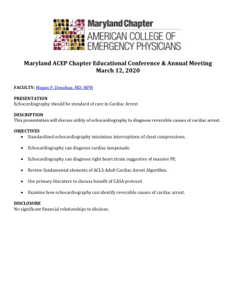 Maryland ACEP Chapter Educational Conference &amp; Annual Meeting  March 12, 2020 FACULTY: Megan P.